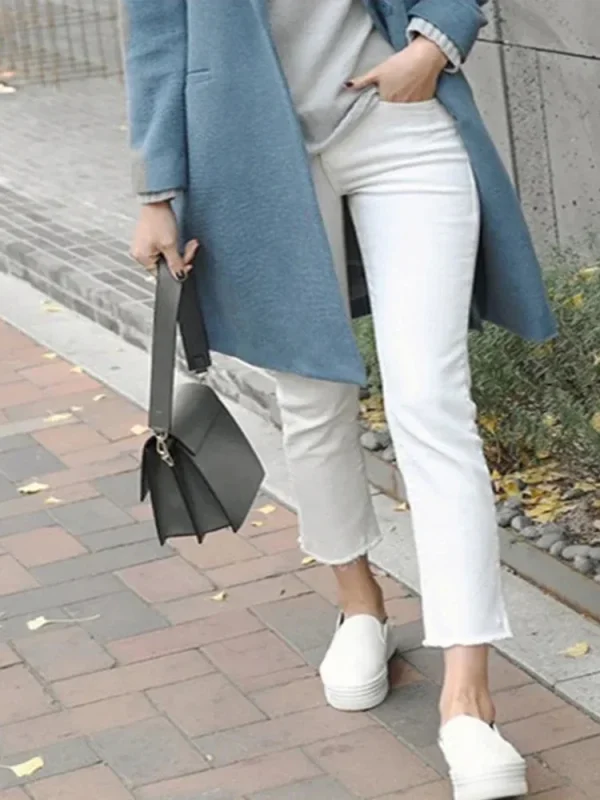 2025 New Casual 9 Points Jeans Streetwear Vintage Washed Jeans for Women Y2k Korean Fashion High Waist Slim Straight Pants - Image 6
