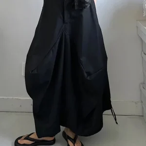 High Elastic Waist Black Irregular Bandage Shaped Wide Leg Pants New Trousers Women Fashion Spring Autumn 2025 1DJ1234