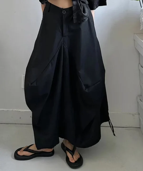 High Elastic Waist Black Irregular Bandage Shaped Wide Leg Pants New Trousers Women Fashion Spring Autumn 2025 1DJ1234