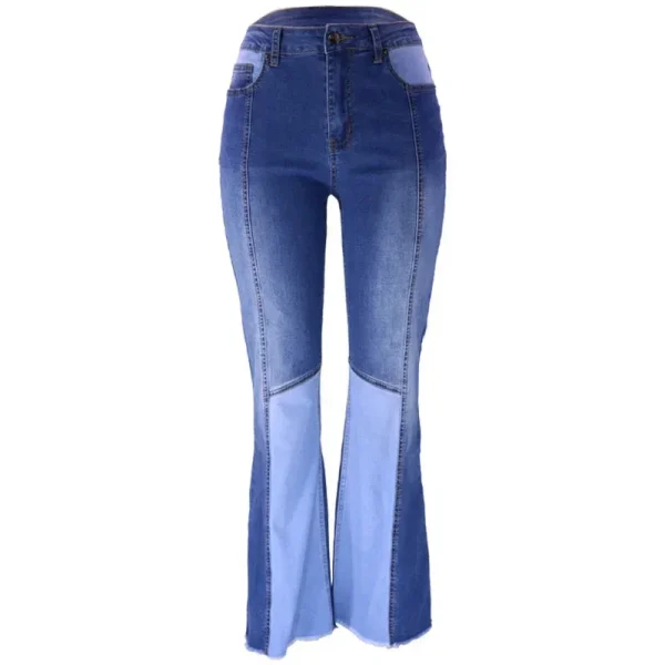 Fashion High Waist Washed Flared Jeans Women Casual Commuter Wide Leg Denim Pants Female Chic Colour Blocking Patchwork Trousers - Image 3