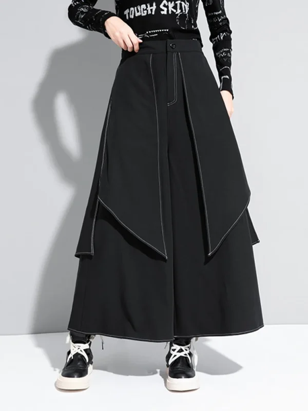 High Elastic Waist Black Irregular Topstitched Wide Leg Pants New Trousers Women Fashion Tide Spring Autumn 2025 1DA613 - Image 2