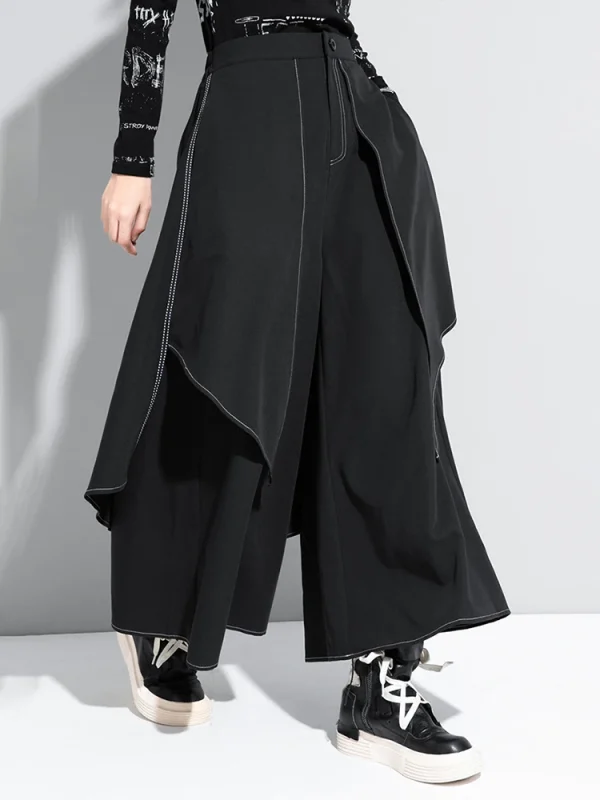 High Elastic Waist Black Irregular Topstitched Wide Leg Pants New Trousers Women Fashion Tide Spring Autumn 2025 1DA613 - Image 4