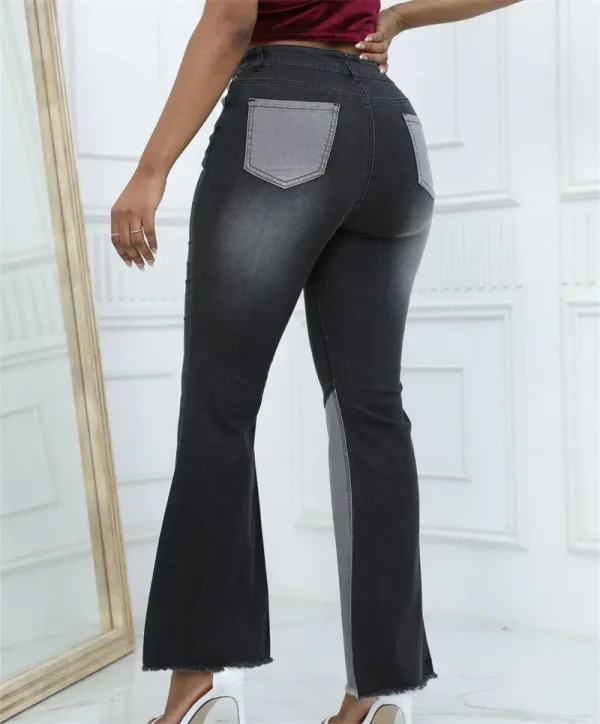 Fashion High Waist Washed Flared Jeans Women Casual Commuter Wide Leg Denim Pants Female Chic Colour Blocking Patchwork Trousers - Image 5