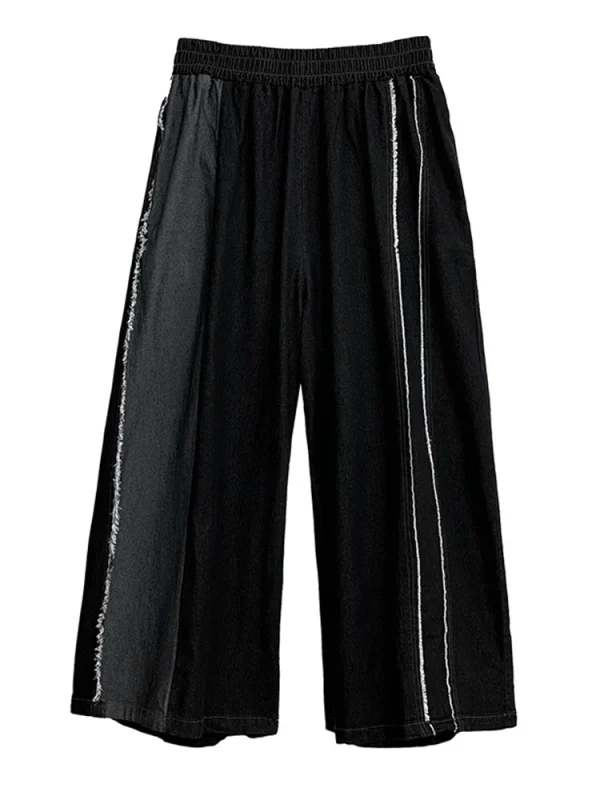 High Waist Black Color-block Burr Denim Casual Wide Leg Jeans New Women Trousers Fashion Tide Spring Autumn 2025 1DH9876 - Image 6