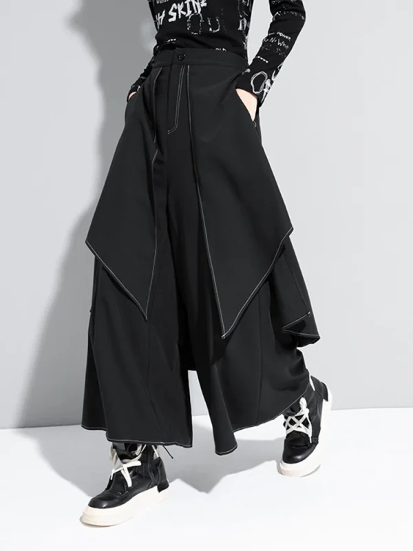 High Elastic Waist Black Irregular Topstitched Wide Leg Pants New Trousers Women Fashion Tide Spring Autumn 2025 1DA613 - Image 3