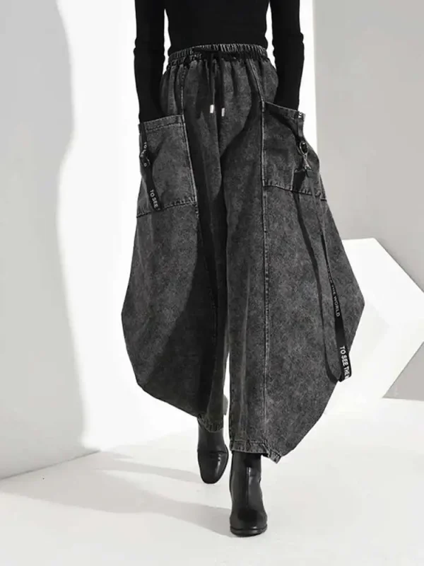 High Elastic Waist Pocket Split Long Denim Wide Leg Trousers New Loose Fit Pants Women Fashion Spring Autumn 2025 1D202 - Image 2