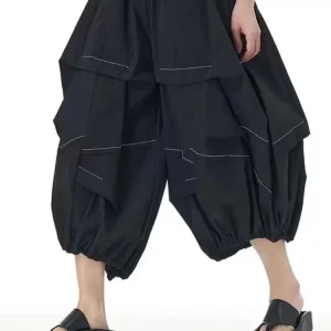 High Elastic Waist Khaki Topstitched Pleated Wide Leg Pants New Trousers Women Fashion Tide Spring Autumn 2025 1DH9548