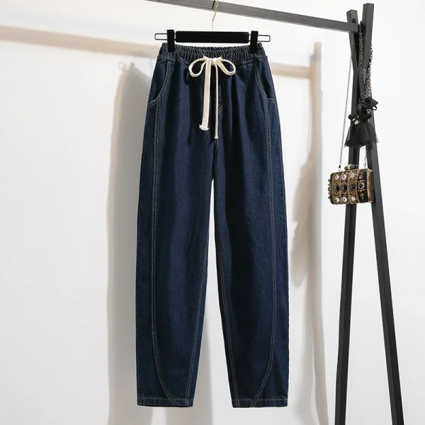 Plus Size Pants Women 2024 Autumn New Arrivals High Elastic Waist Large Size Harem Pants Jeans Korean Style Casual Trousers - Image 3