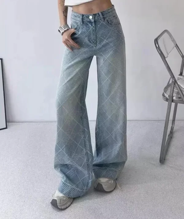 Streetwear Vintage Washed Wide Leg Jeans for Women Y2k Fashion High Waist Loose Straight Pants 2025 New Casual Jeans