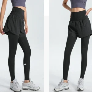 Seasonal new yoga trousers women high waisted false two pieces belly fitness trousers quick-drying outside running sweatpants