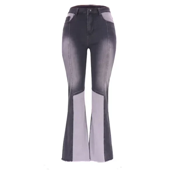 Fashion High Waist Washed Flared Jeans Women Casual Commuter Wide Leg Denim Pants Female Chic Colour Blocking Patchwork Trousers - Image 6