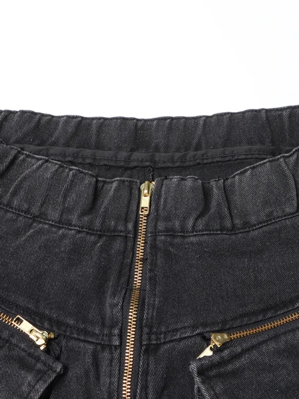Patchwork Pockets Casual Loose Denim Pants For Women High Waist Spliced Zipper Streetwear Cargo Jeans Female New - Image 3