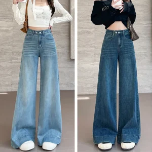 Spring and Autumn New Women's Soft Jeans Girls Small High-Waisted Wide-Leg Pants Large Flared Pants Casual Pants Drag Pants