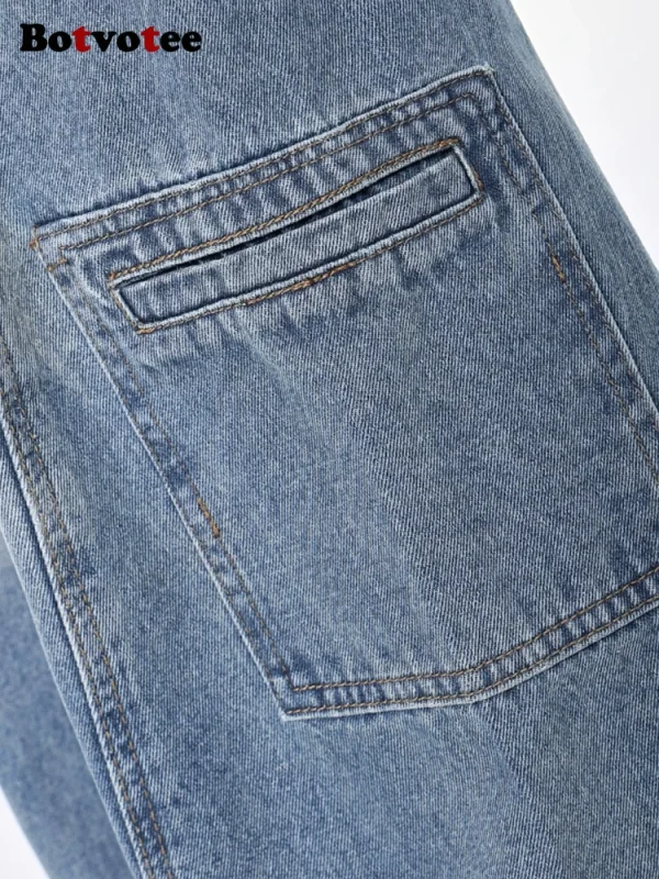 High Waisted Cargo Jeans More Than A Pocket Hip Hop Baggy Loose Style Denim Pants Light Blue Oversized Y2k Jeans - Image 6
